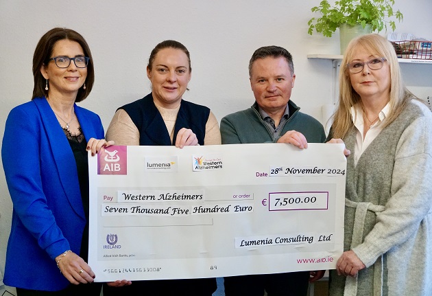 Pictured in the photo from Left to Right are: Aislin Le Provost, Marketing Co-ordinator, Lumenia Consulting; Triona Joyce, Fundraising Manager, Western Alzheimers; John Donagher, Managing Partner, Lumenia Consulting; Sinéad Finan, CE Supervisor, Western Alzheimers